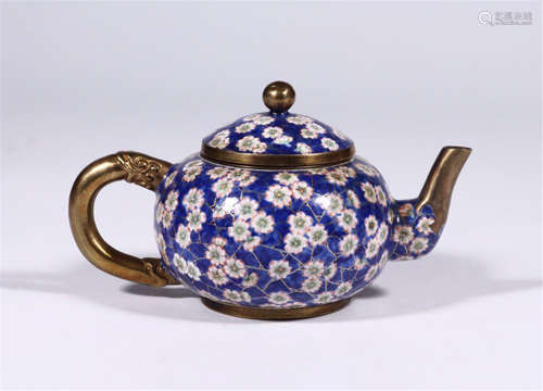 CHINESE ENAMEL BLUE FLOWER TEA POT