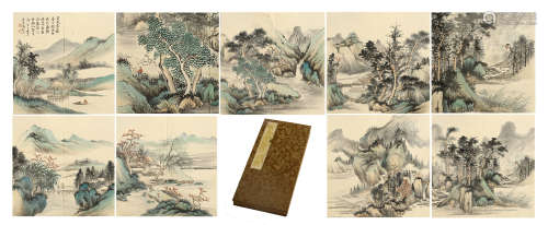 FORTEEN PAGES OF CHINESE ALBUM PAINTING OF MOUNTAIN VIEWS