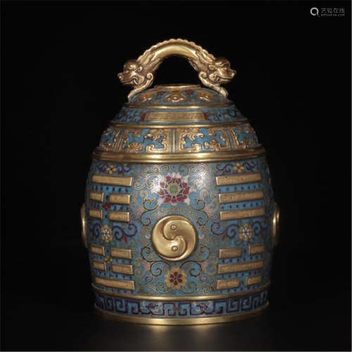 CHINESE CLOISONNE FLOWER DRAGON KNOT RITAL BELL