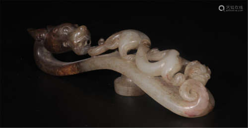 CHINESE ANCIENT JADE DRAGON BELT HOOK