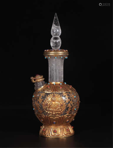 CHINESE GILT SILVER MOUNTED ROCK CRYSTAL VASE