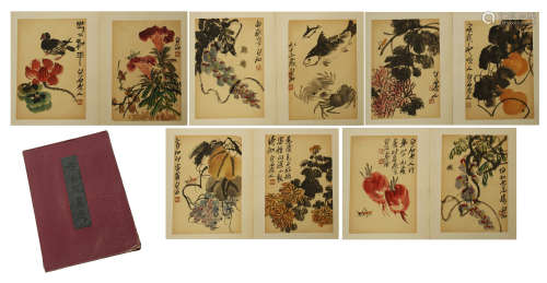 FIFTEEN PAGES OF CHINESE ALBUM PAINTING OF FLOWER AND FRUIT