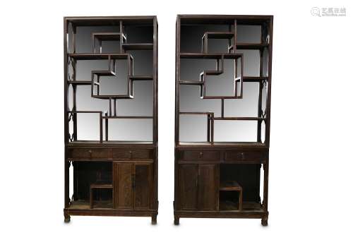 A PAIR OF CHINESE WOOD DISPLAY CABINETS.