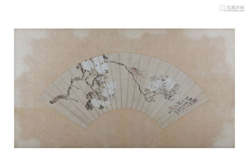 A CHINESE FAN LEAF PAINTING BY KWAN WAI HAY.