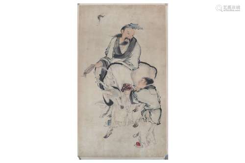 A CHINESE PAINTING OF A SCHOLAR AND A DEER.