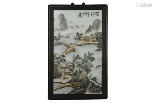 A CHINESE FAMILLE ROSE 'LANDSCAPE' PLAQUE.