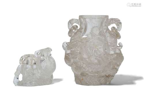 TWO CHINESE ROCK CRYSTAL VASES AND COVERS.