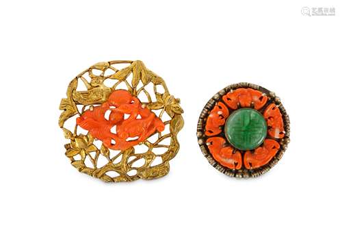 TWO CHINESE CORAL BROACHES.