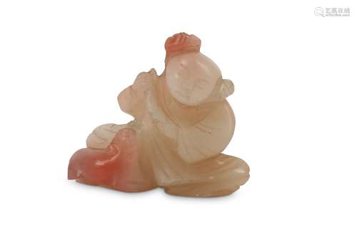 A CHINESE CARNELIAN AGATE 'BOY AND CAT' CARVING.