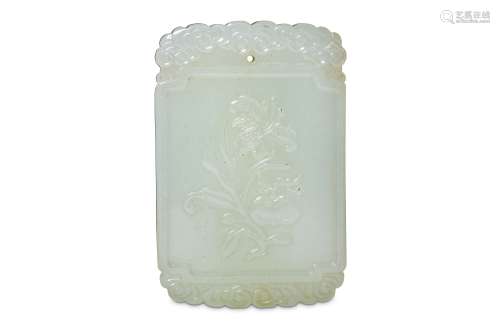 A CHINESE WHITE JADE 'FLOWER' PLAQUE.