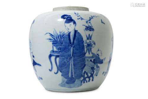 A CHINESE BLUE AND WHITE 'LADIES AND BOYS' JAR.