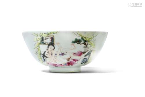 A CHINESE FAMILLE ROSE 'EROTIC' BOWL.