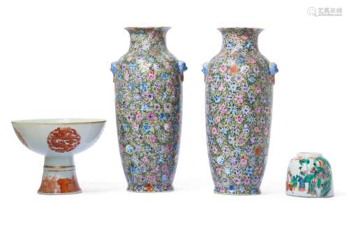 A PAIR OF CHINESE MILLEFLEUR VASES.