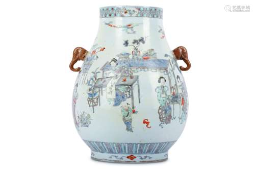 A CHINESE FAMILLE ROSE 'LADIES AND BOYS' VASE, HU.