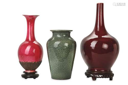 THREE CHINESE MONOCHROME VASES.