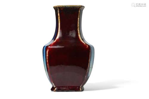 A CHINESE TRIANGULAR-SECTION FLAMBE VASE.