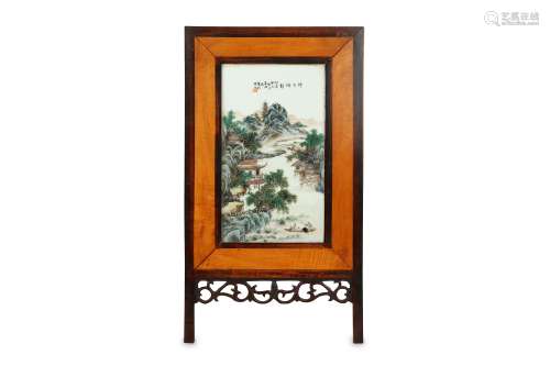 A CHINESE RECTANGULAR FAMILLE ROSE 'LANDSCAPE' PLA