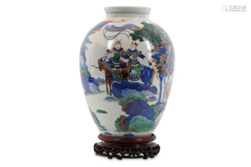 A CHINESE FAMILLE VERTE 'WARRIORS' JAR.