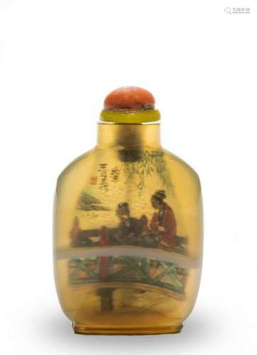 Agate Inside-Painted Snuff Bottle by Wang Xisan