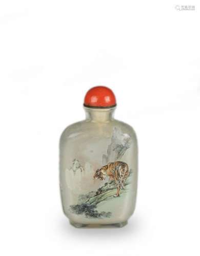 Chinese Inside-Painted Snuff Bottle with Tiger