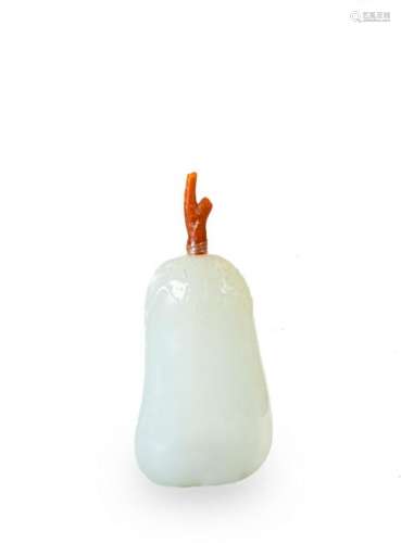 Melon-Shaped White Jade Snuff Bottle, 18th Century