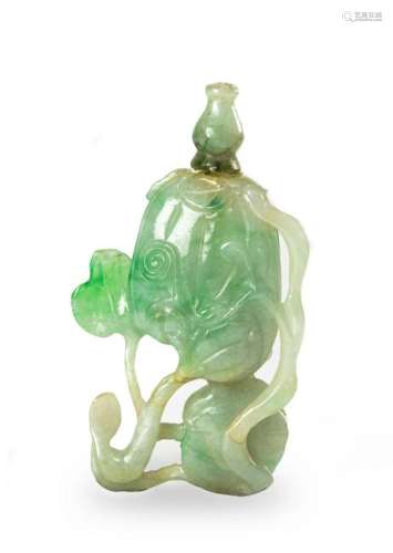 Chinese Carved Jadeite Snuff Bottle, 19th Century
