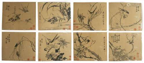 Set of 8 Album Paintings Attributed to Lin Liang