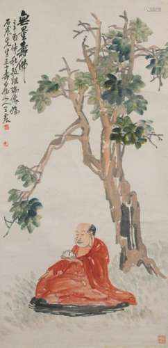 Chinese Painting of Red Robed Buddha, Wang Zhen