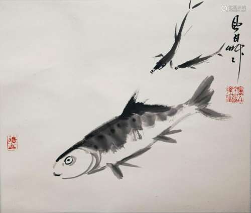 Chinese Painting of 3 Fish, Jiang Fengbai