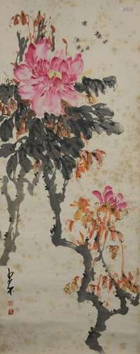 Chinese Painting of Flowers & Bees, Zhao Shaoang