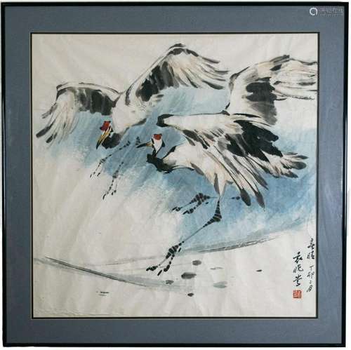 Chinese Painting of Cranes, Yuan Xiaocen