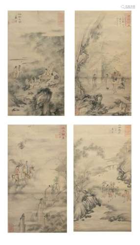 Set of 4 Landscape Paintings, Attributed to Wu Wei