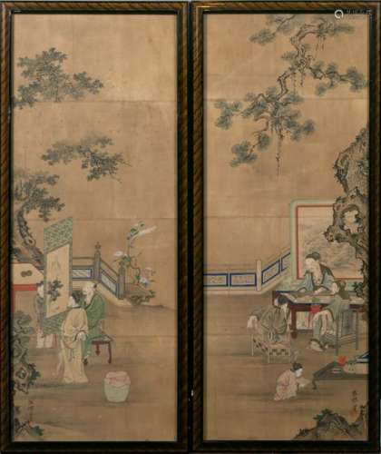 Pair of Chinese Paintings on Silk, Tan Xian