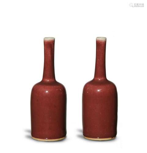 Pair of Bell-Shaped Red Glazed Vases, 19th Century