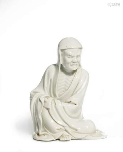 Chinese Blanc de Chine Statue of Damo, 19th Century