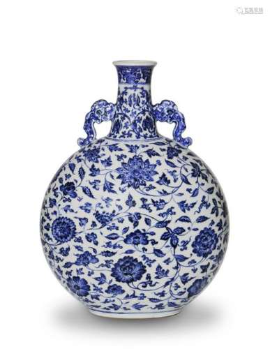 Rare Imperial Blue & White Moonflask, Yongzheng