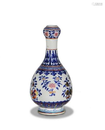 Garlic Head Blue & White with Fruit Vase, 19th Century