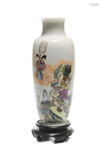 Chinese Famille Rose Vase by Zou Yihua, Republic