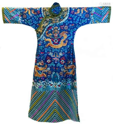 Modified Chinese Blue Ground Dragon Robe, 19th Century