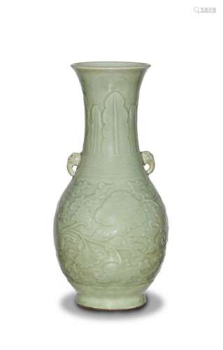 Chinese Celadon Incised Flower Vase, 19th Century