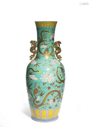 Chinese Large Turquoise Dragon Vase, 19th Century