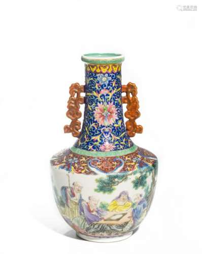 Chinese Famille Rose Vase with Red Handles, Republic