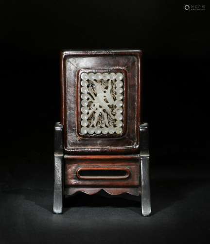 Small Hardwood Screen with Ming Dynasty Jade