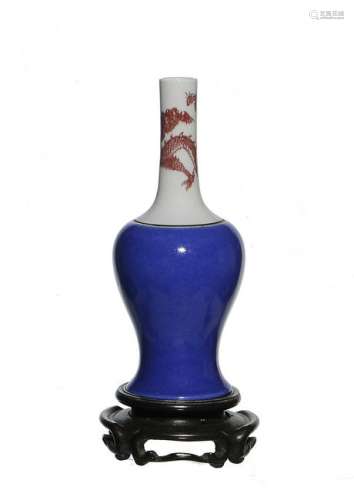 Chinese Blue & Red Underglazed Vase, Kangxi
