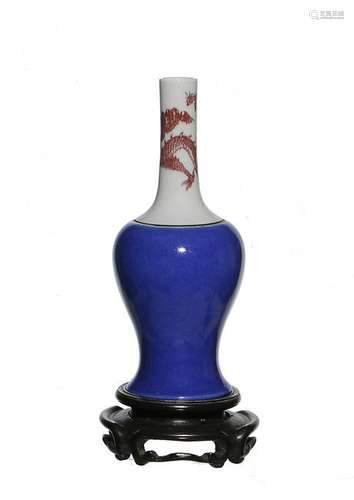 Chinese Blue & Red Underglazed Vase, Kangxi