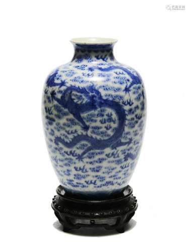 Chinese Blue & White Dragon Vase, Republic Period