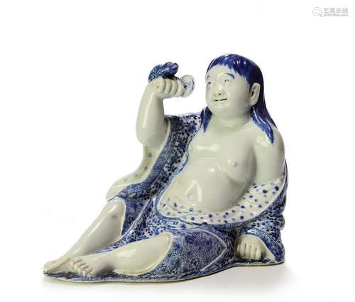 Blue & White Statue of Liu Hai by Wei Hongtai