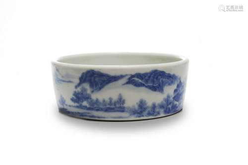 Chinese Blue & White Brush Washer with Landscape
