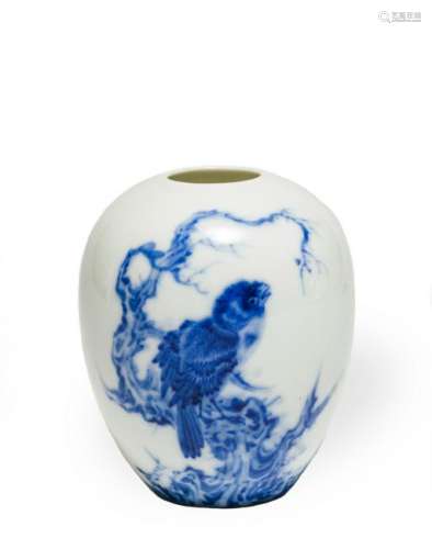 Blue & White Vase in Style of Wang Bu, Republic