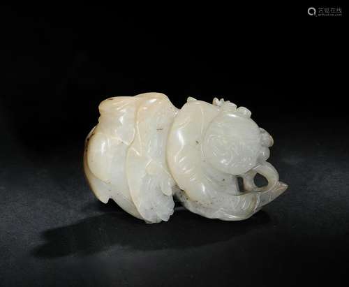 Chinese Jade Carving of Boy & Lotus, Yuan or Ming